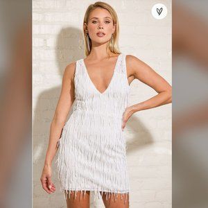 Lulus White Sequin Fringe Sleeveless Mini Dress, XS (brand new with tags)